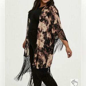 Torrid Black Tie-Dye Crepe Fringe Kimono